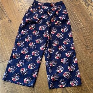 Floral Wide-Leg‎ Trousers - Navy